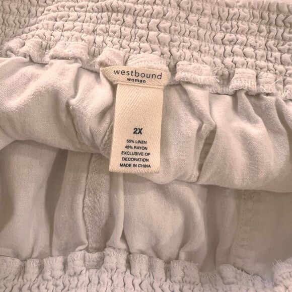 Westbound Linen Blend Capri Pants White 2X Plus Size Elastic Waist Casual Boho - Picture 5 of 8